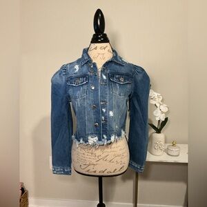 Vibrant Distressed Blue Denim Cropped Jacket